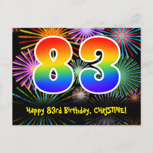 83e verjaardag – leuk vuurwerkpatroon + regenboog  briefkaart