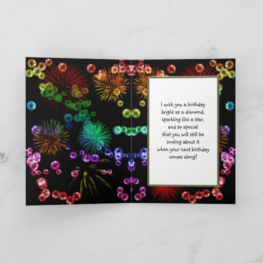 83e verjaardag met regenboogbubbels en vuurwerk kaart (Binnen)