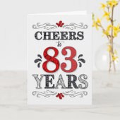 83e verjaardag Proost in rood wit zwart patroon Kaart (Gele Bloem)