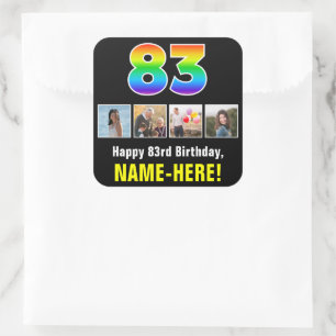83e verjaardag: Regenboog "83"; Aangepaste foto's  Vierkante Sticker
