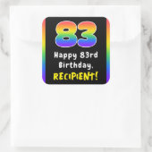 83e verjaardag: Regenboogspectrum # 83, Aangepaste Vierkante Sticker (Tas)