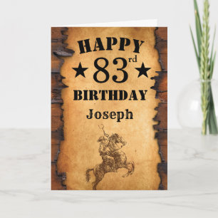 83e verjaardag Rustic Country Western Cowboy Horse Kaart