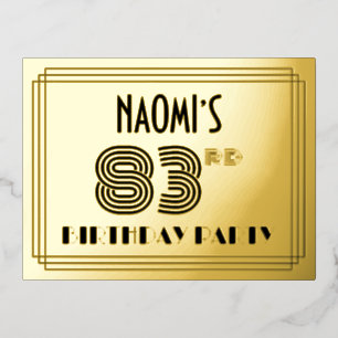 83rd Birthday Party ~ Art Deco Style "83" + naam Folie Uitnodiging Briefkaart