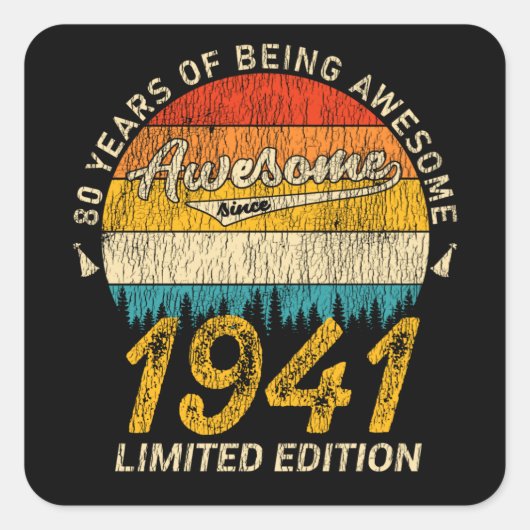 84 jaar oud 1941 Retro Geweldige 84e verjaardagsca Vierkante Sticker (Voorkant)