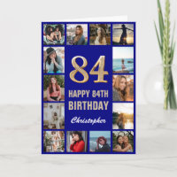 84e Happy Birthday Navy Blue & Gold Photo Collage