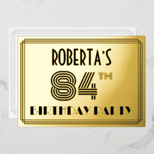 84e verjaardag — Art Deco Style "84" en naam Folie Uitnodiging