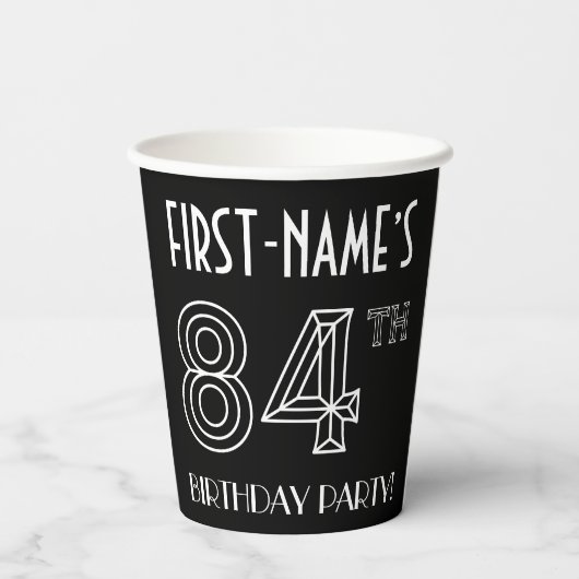 84e verjaardag: Art Deco Style + aangepaste naam Papieren Bekers (Achterkant)