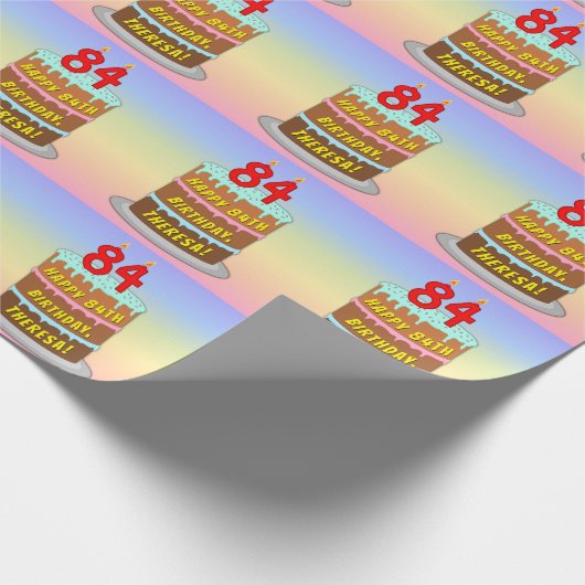 84e verjaardag: Fun Cake and Candles + Custom Name Cadeaupapier (Hoek)