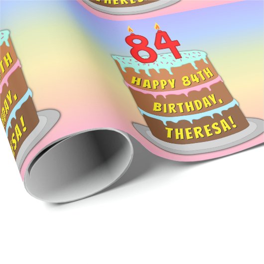 84e verjaardag: Fun Cake and Candles + Custom Name Cadeaupapier (Rol Hoek)