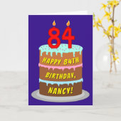 84e verjaardag: Fun Cake and Candles + Custom Name Kaart (Gele Bloem)