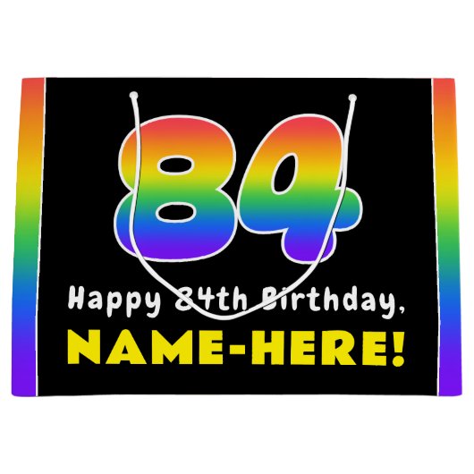 84e verjaardag: kleurrijke regenboog # 84, aangepa groot cadeauzakje (Voorkant)
