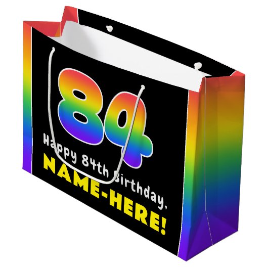 84e verjaardag: kleurrijke regenboog # 84, aangepa groot cadeauzakje (Voorkant Gekanteld)