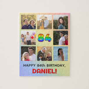 84e verjaardag: Leuk regenboog #, aangepaste naam  Legpuzzel