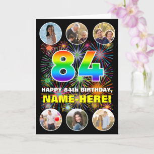 84e verjaardag: Leuke regenboog #, Aangepaste naam Kaart
