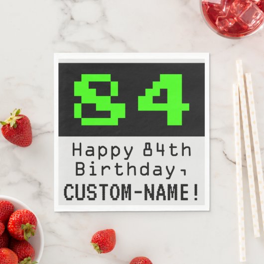 84e verjaardag - Nerdy / Geeky Style "84" & naam Servet (Insitu)