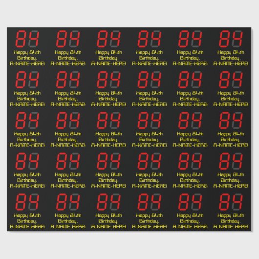 84e verjaardag: Red Digital Clock Style "84" + naa Cadeaupapier (Vlak)