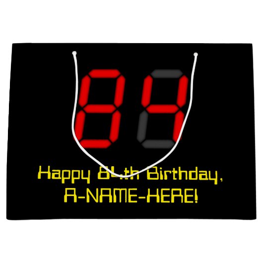 84e verjaardag: Red Digital Clock Style "84" + naa Groot Cadeauzakje (Voorkant)