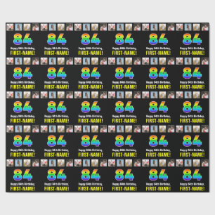 84e verjaardag: Regenboog "84"; Aangepaste foto's  Cadeaupapier