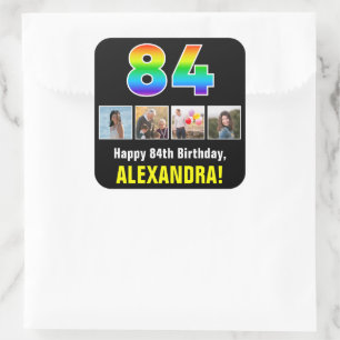 84e verjaardag: Regenboog "84"; Aangepaste foto's  Vierkante Sticker