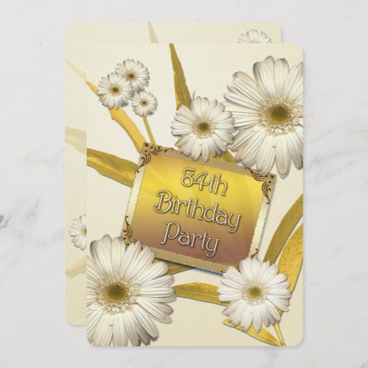 84e verjaardag Uitnodiging met madeliefjes (Voorkant / Achterkant)