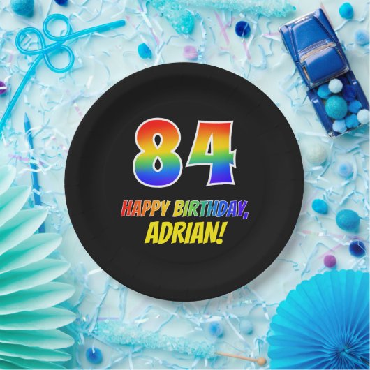 84e verjaardag: Vet, Vun, eenvoudig, regenboog 84 Papieren Bordje (Feest)