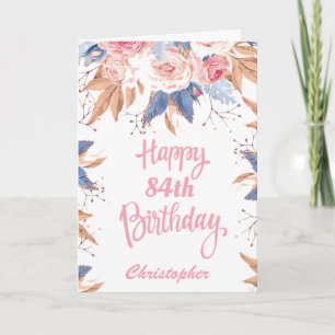 84e verjaardag Waterverf botanische roze Floral Kaart