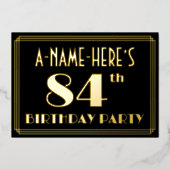 84ste verjaardag: Art Deco Kijk "84", met naam Folie Uitnodiging (Voorkant)