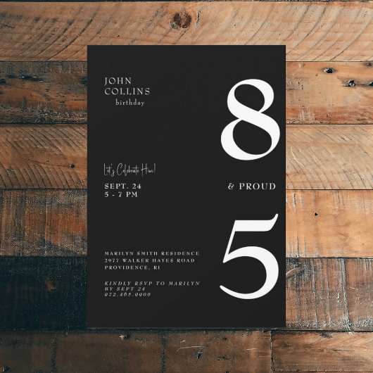 85 et Fière Black Anniversaire Invitation