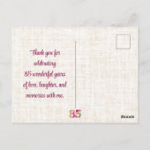 85 Jaar Bloemen Bloemlinnen 85ste Verjaardag Bedan Briefkaart (Achterkant)