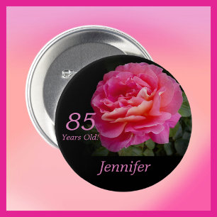 85 jaar oud, roze roze roze Button Pin