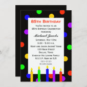85e anniversaire Invitation fête bougies et points (Devant / Derrière)