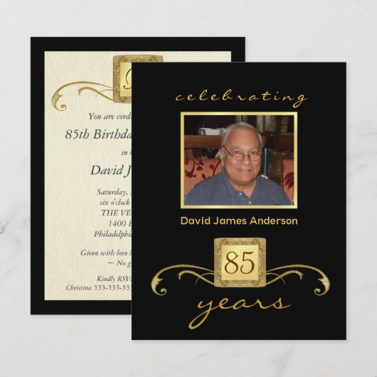 85e anniversaire Invitations de fête - Monogramme  (Devant / Derrière)