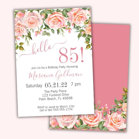 85e anniversaire Invitations Pink Floral Modern Pa