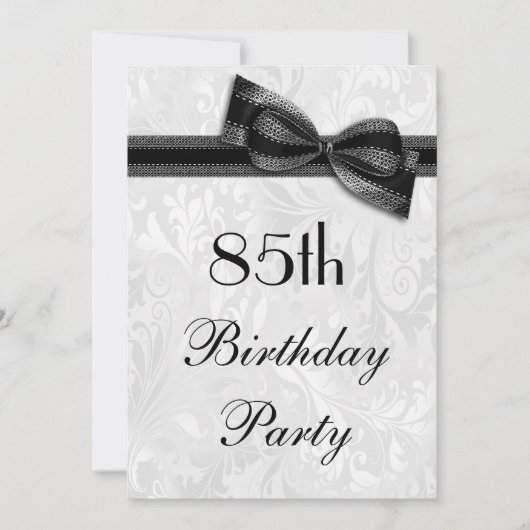 85e Birthday Party Damask en Faux Bow Kaart (Voorkant)