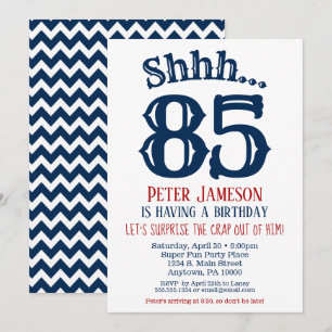 85e Surprise Birthday Invitation Mannen Navy Blue Kaart