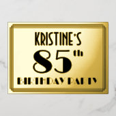 85e verjaardag — Art Deco look "85" + Naam Folie Uitnodiging (Voorkant)