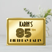 85e verjaardag — Art Deco Style "85" en naam Folie Uitnodiging (Staand Voorkant)