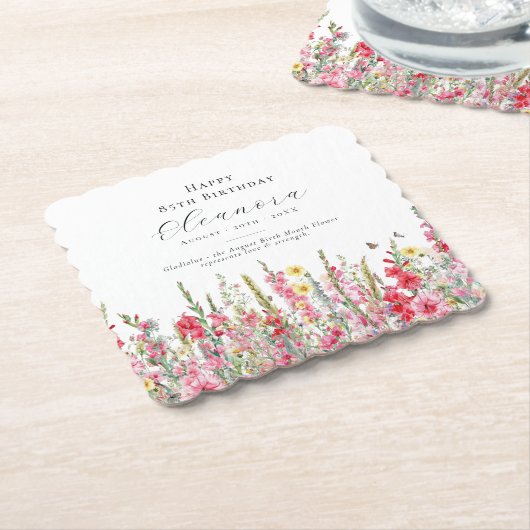 85e Verjaardag Augustus Geboorte Bloem Custom Kartonnen Onderzetters (Gebogen)
