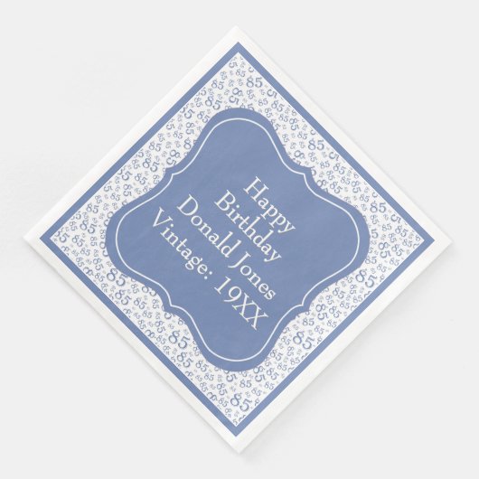 85e verjaardag Blauw/Wit Beugel Getal Patroon Servet (Hoek)