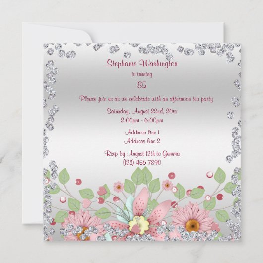 85e verjaardag Bloemen Display & Diamanten Kaart (Achterkant)