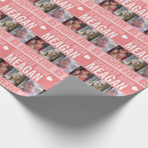 85e verjaardag drie foto's koraal oranje wit cadeaupapier