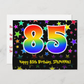85e verjaardag: Fun-sterrenpatroon, Regenboog 85,  Briefkaart (Voorkant / Achterkant)