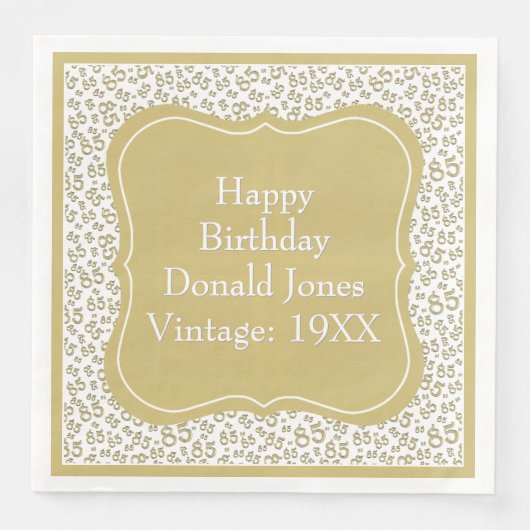 85e verjaardag Goud/Wit Beugel Getal Patroon Servet (Voorkant)