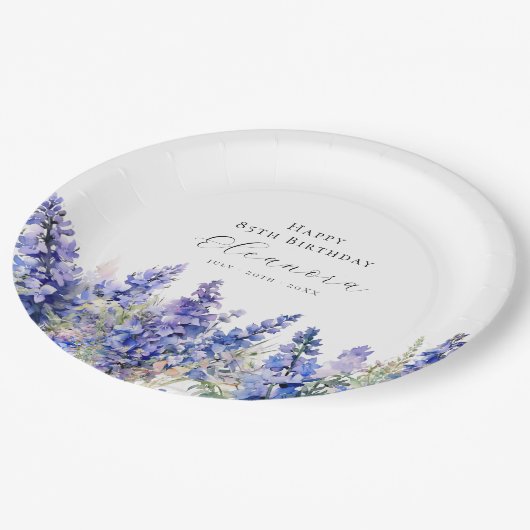 85e Verjaardag Juli Geboortebloem Larkspur Custom Papieren Bordje (Gekanteld)