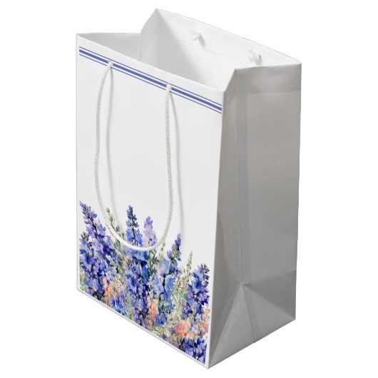 85e verjaardag juli Geboortemaand Bloem Blauw Medium Cadeauzakje (Achterkant Gekanteld)