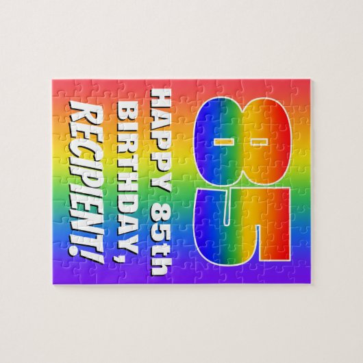 85e verjaardag: kleurrijk, vun regenboogpatroon #  legpuzzel (Horizontaal)