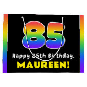 85e verjaardag: kleurrijke regenboog # 85, Naam va Groot Cadeauzakje (Achterkant)