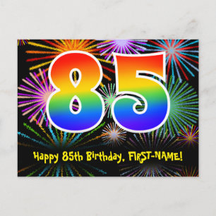 85e Verjaardag – Leuke Vuurwerk Patroon + Regenboo Briefkaart