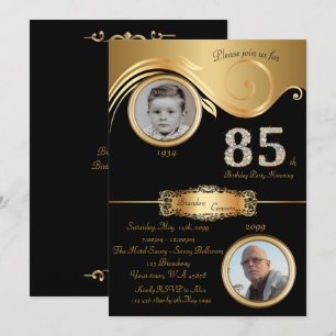 85e, Verjaardag Man 85e, elegant art deco, zwart g Kaart