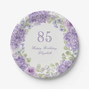85e verjaardag Papieren borden Elegant paarse bloe Bordje